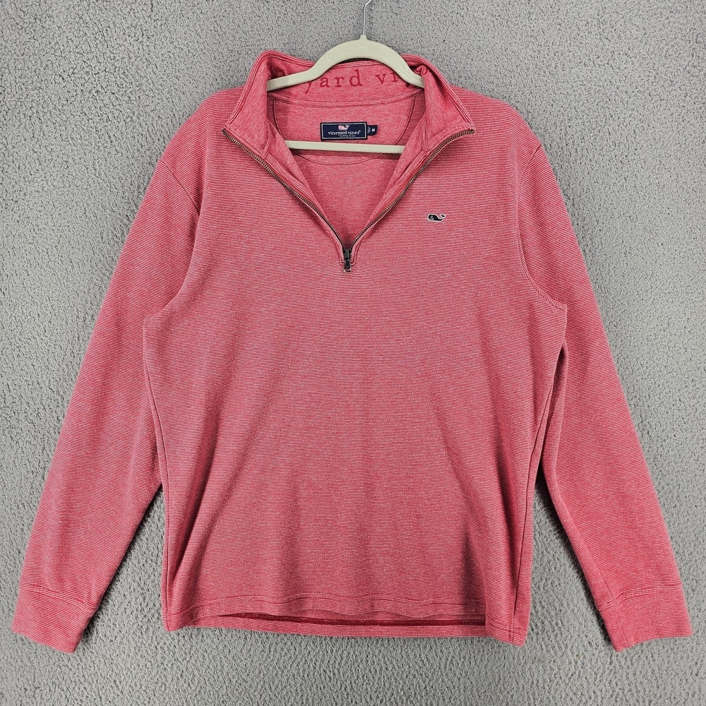 Vineyard Vines Sweater Mens Medium Red 1/4 Zip Mock Neck Knit Pullover Preppy